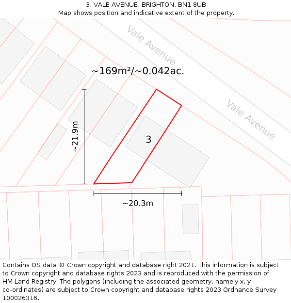 3, VALE AVENUE, BRIGHTON, BN1 8UB: Plot and title map