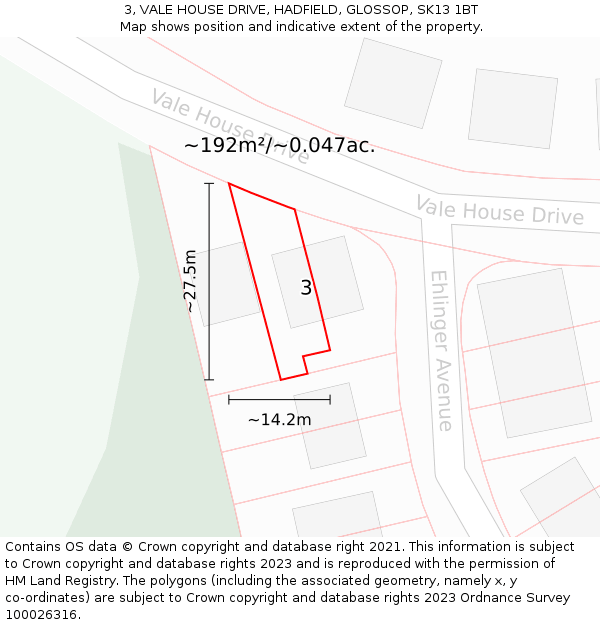 3, VALE HOUSE DRIVE, HADFIELD, GLOSSOP, SK13 1BT: Plot and title map
