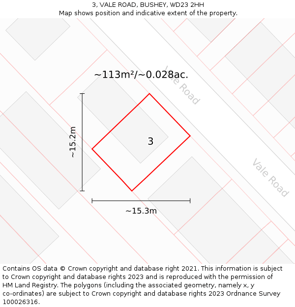 3, VALE ROAD, BUSHEY, WD23 2HH: Plot and title map