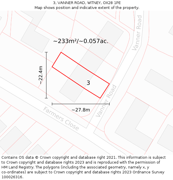 3, VANNER ROAD, WITNEY, OX28 1PE: Plot and title map