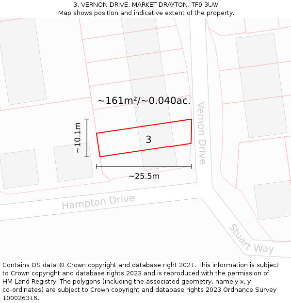 3, VERNON DRIVE, MARKET DRAYTON, TF9 3UW: Plot and title map