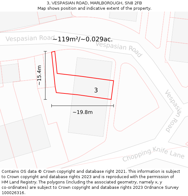 3, VESPASIAN ROAD, MARLBOROUGH, SN8 2FB: Plot and title map