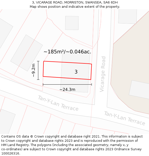 3, VICARAGE ROAD, MORRISTON, SWANSEA, SA6 6DH: Plot and title map