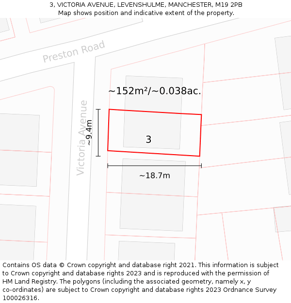 3, VICTORIA AVENUE, LEVENSHULME, MANCHESTER, M19 2PB: Plot and title map