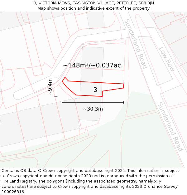 3, VICTORIA MEWS, EASINGTON VILLAGE, PETERLEE, SR8 3JN: Plot and title map