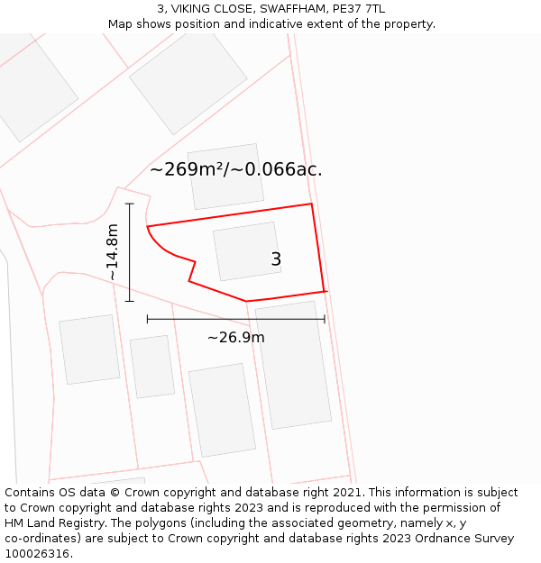3, VIKING CLOSE, SWAFFHAM, PE37 7TL: Plot and title map