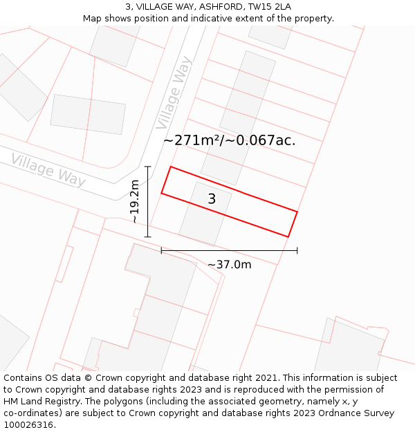 3, VILLAGE WAY, ASHFORD, TW15 2LA: Plot and title map