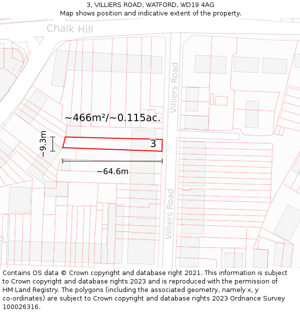 3, VILLIERS ROAD, WATFORD, WD19 4AG: Plot and title map