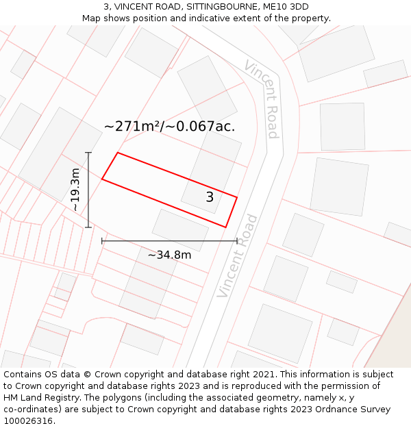 3, VINCENT ROAD, SITTINGBOURNE, ME10 3DD: Plot and title map