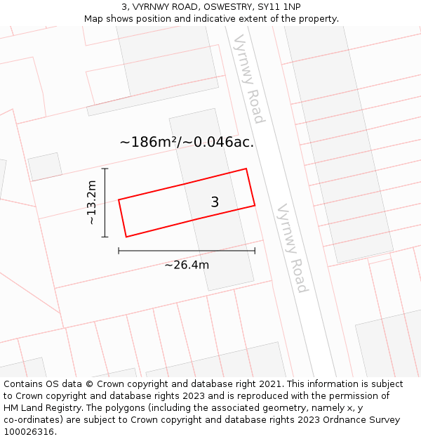 3, VYRNWY ROAD, OSWESTRY, SY11 1NP: Plot and title map