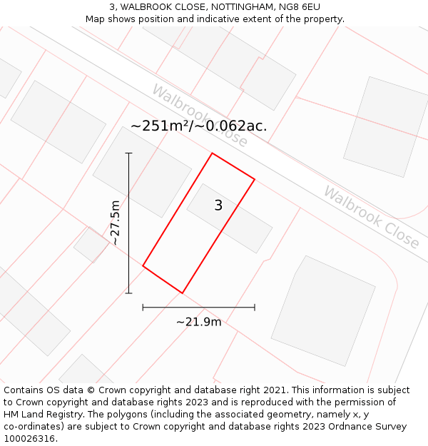 3, WALBROOK CLOSE, NOTTINGHAM, NG8 6EU: Plot and title map