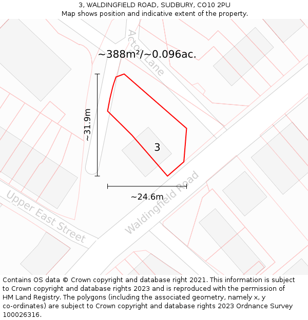 3, WALDINGFIELD ROAD, SUDBURY, CO10 2PU: Plot and title map