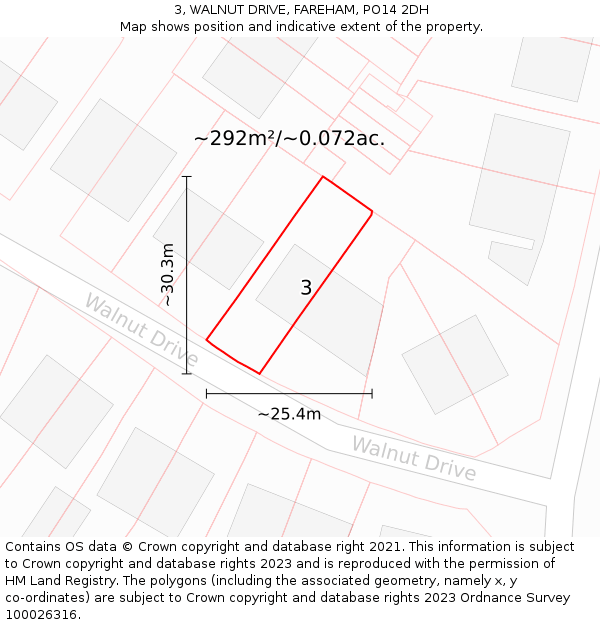 3, WALNUT DRIVE, FAREHAM, PO14 2DH: Plot and title map