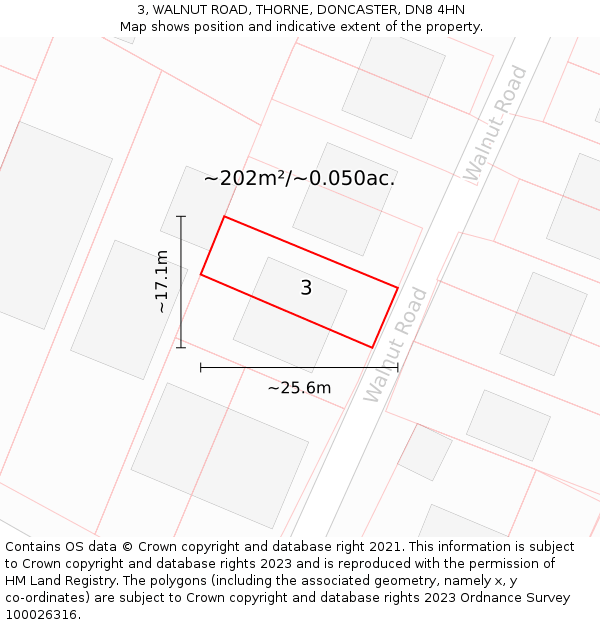 3, WALNUT ROAD, THORNE, DONCASTER, DN8 4HN: Plot and title map