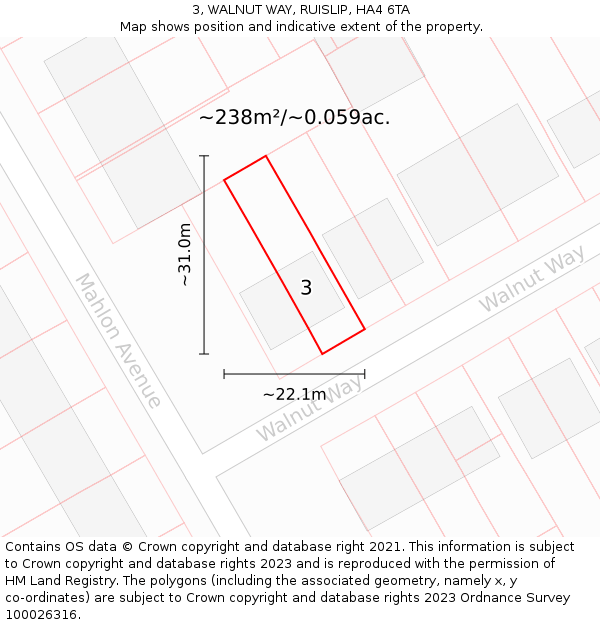 3, WALNUT WAY, RUISLIP, HA4 6TA: Plot and title map