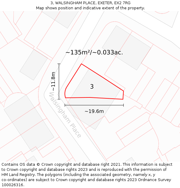 3, WALSINGHAM PLACE, EXETER, EX2 7RG: Plot and title map