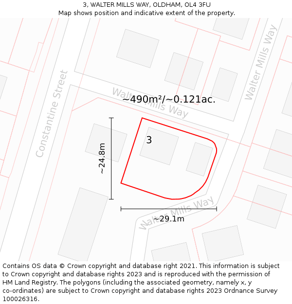 3, WALTER MILLS WAY, OLDHAM, OL4 3FU: Plot and title map