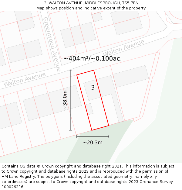 3, WALTON AVENUE, MIDDLESBROUGH, TS5 7RN: Plot and title map