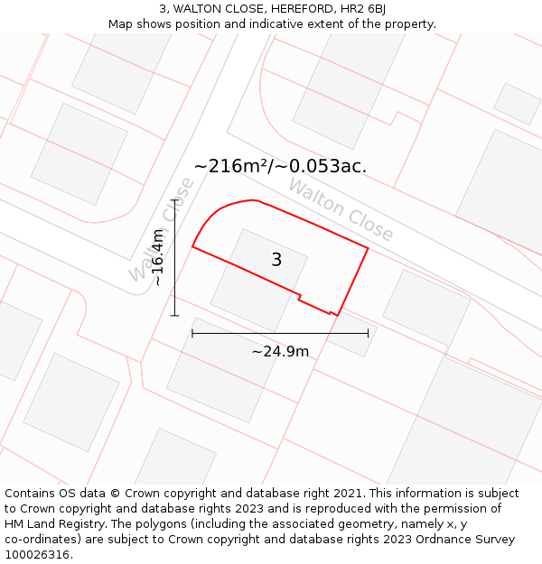 3, WALTON CLOSE, HEREFORD, HR2 6BJ: Plot and title map