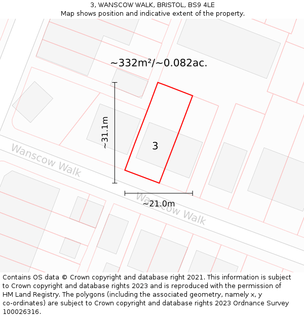 3, WANSCOW WALK, BRISTOL, BS9 4LE: Plot and title map