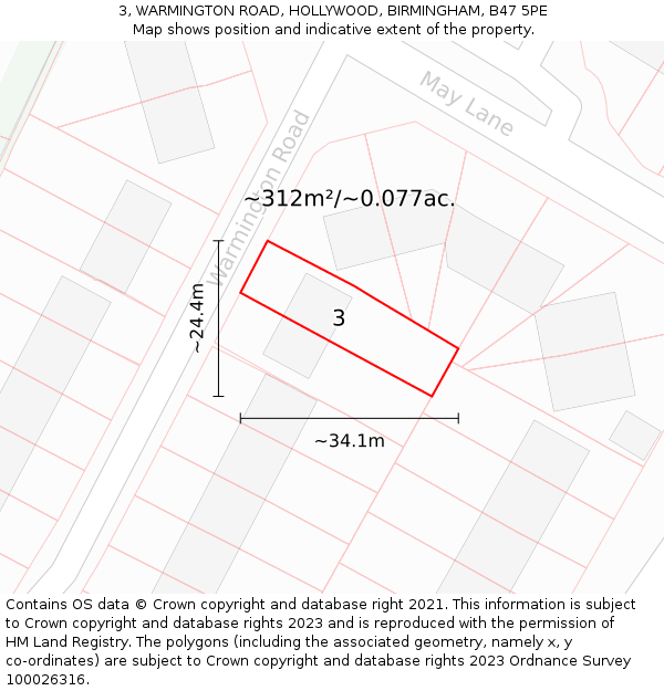 3, WARMINGTON ROAD, HOLLYWOOD, BIRMINGHAM, B47 5PE: Plot and title map