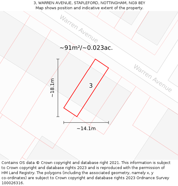 3, WARREN AVENUE, STAPLEFORD, NOTTINGHAM, NG9 8EY: Plot and title map