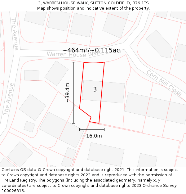 3, WARREN HOUSE WALK, SUTTON COLDFIELD, B76 1TS: Plot and title map