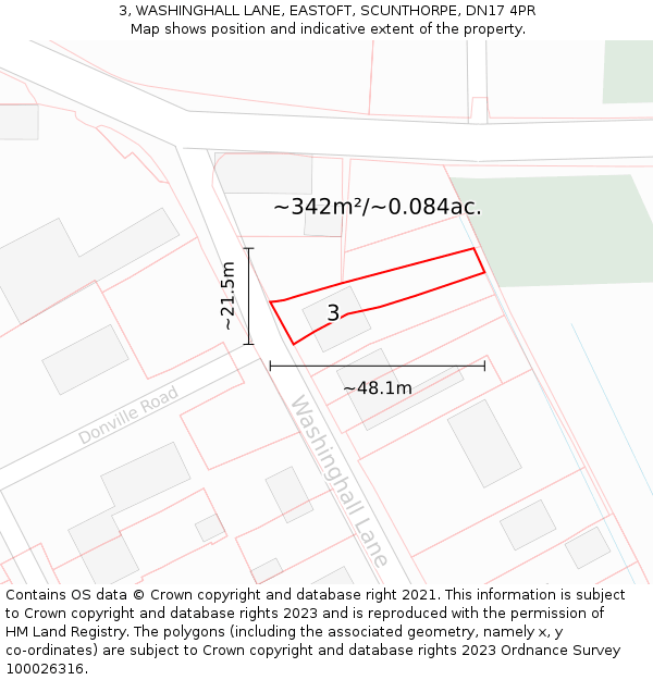 3, WASHINGHALL LANE, EASTOFT, SCUNTHORPE, DN17 4PR: Plot and title map