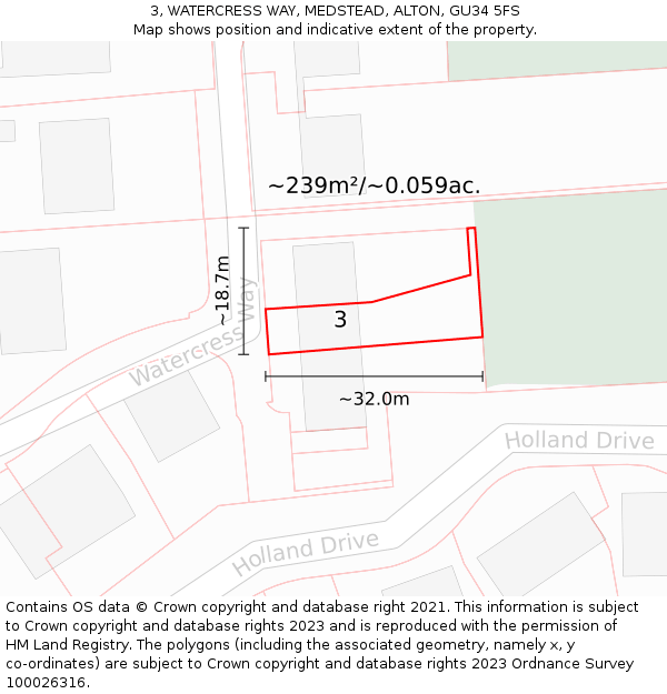 3, WATERCRESS WAY, MEDSTEAD, ALTON, GU34 5FS: Plot and title map