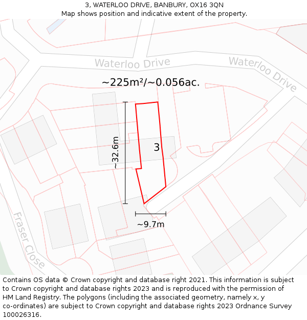 3, WATERLOO DRIVE, BANBURY, OX16 3QN: Plot and title map