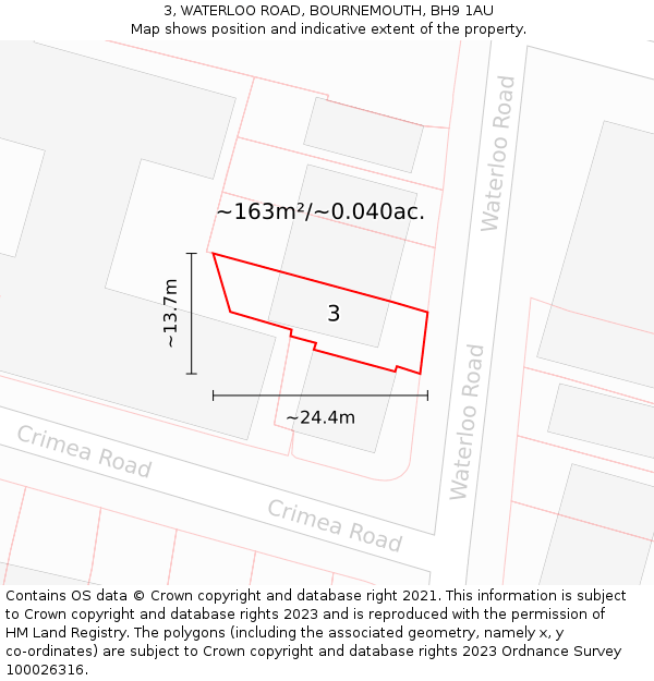 3, WATERLOO ROAD, BOURNEMOUTH, BH9 1AU: Plot and title map