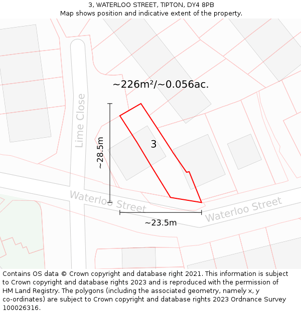 3, WATERLOO STREET, TIPTON, DY4 8PB: Plot and title map