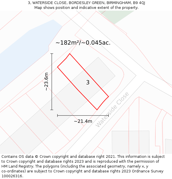 3, WATERSIDE CLOSE, BORDESLEY GREEN, BIRMINGHAM, B9 4QJ: Plot and title map