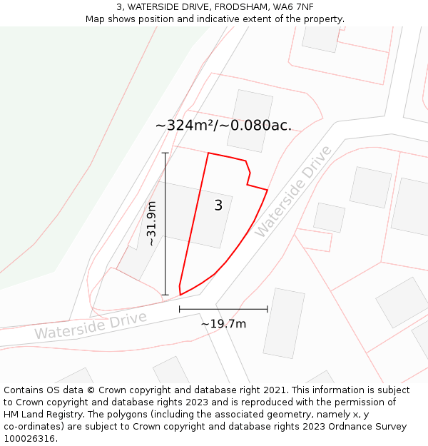 3, WATERSIDE DRIVE, FRODSHAM, WA6 7NF: Plot and title map