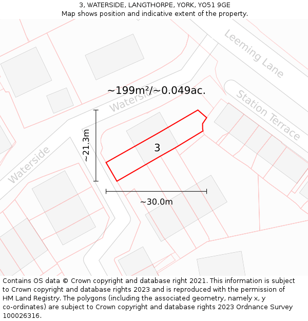 3, WATERSIDE, LANGTHORPE, YORK, YO51 9GE: Plot and title map