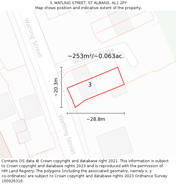 3, WATLING STREET, ST ALBANS, AL1 2PY: Plot and title map