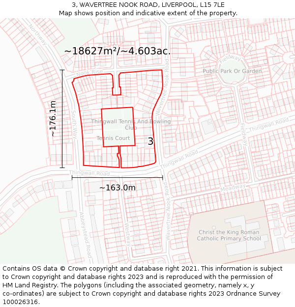 3, WAVERTREE NOOK ROAD, LIVERPOOL, L15 7LE: Plot and title map