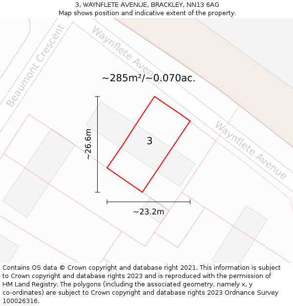 3, WAYNFLETE AVENUE, BRACKLEY, NN13 6AG: Plot and title map