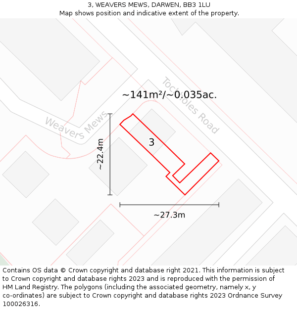 3, WEAVERS MEWS, DARWEN, BB3 1LU: Plot and title map