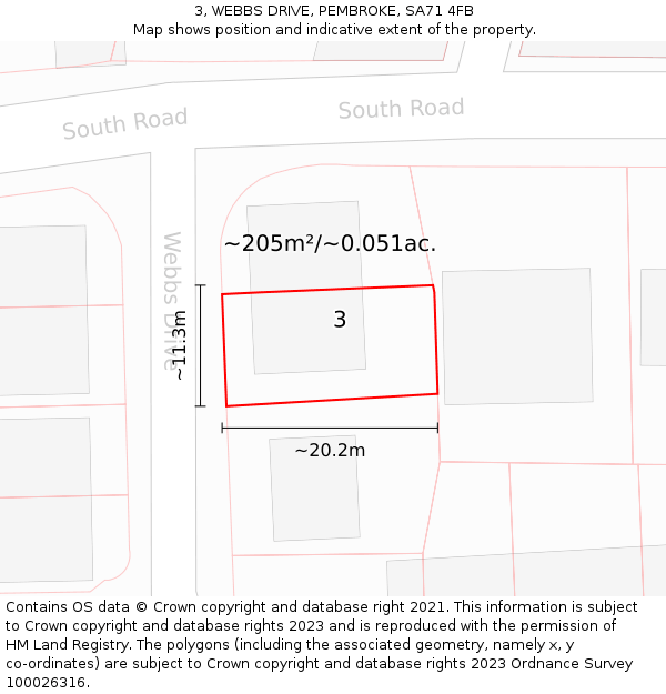 3, WEBBS DRIVE, PEMBROKE, SA71 4FB: Plot and title map