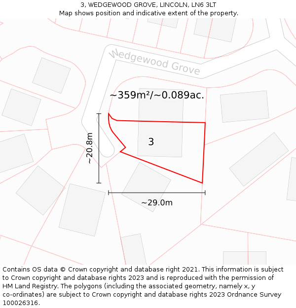 3, WEDGEWOOD GROVE, LINCOLN, LN6 3LT: Plot and title map