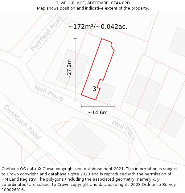 3, WELL PLACE, ABERDARE, CF44 0PB: Plot and title map