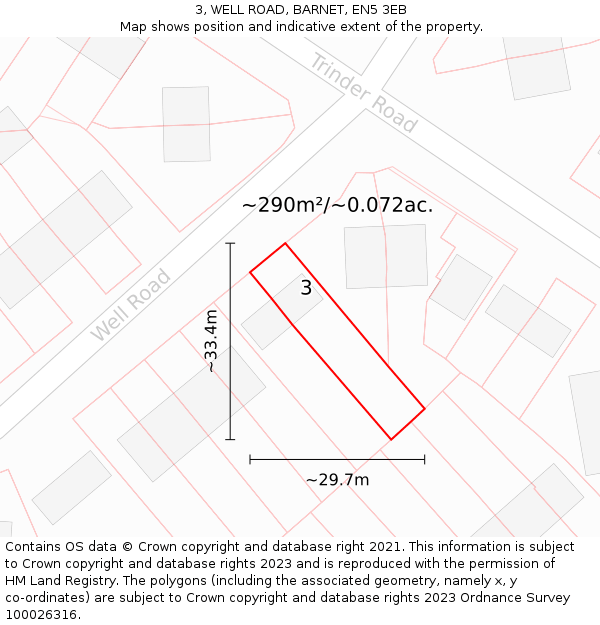 3, WELL ROAD, BARNET, EN5 3EB: Plot and title map