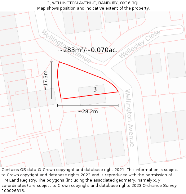 3, WELLINGTON AVENUE, BANBURY, OX16 3QL: Plot and title map