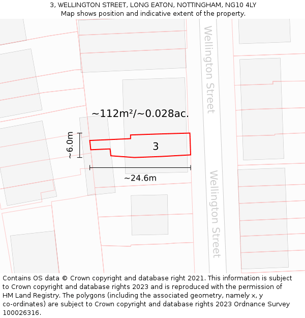 3, WELLINGTON STREET, LONG EATON, NOTTINGHAM, NG10 4LY: Plot and title map