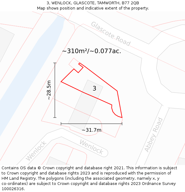 3, WENLOCK, GLASCOTE, TAMWORTH, B77 2QB: Plot and title map