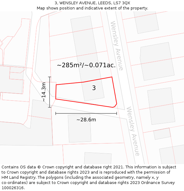 3, WENSLEY AVENUE, LEEDS, LS7 3QX: Plot and title map