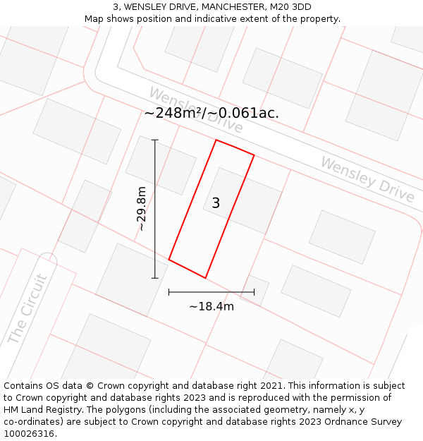 3, WENSLEY DRIVE, MANCHESTER, M20 3DD: Plot and title map