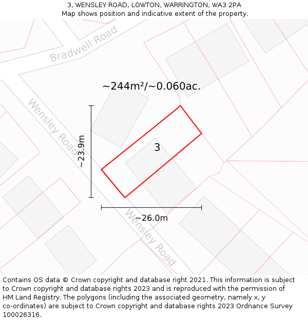 3, WENSLEY ROAD, LOWTON, WARRINGTON, WA3 2PA: Plot and title map