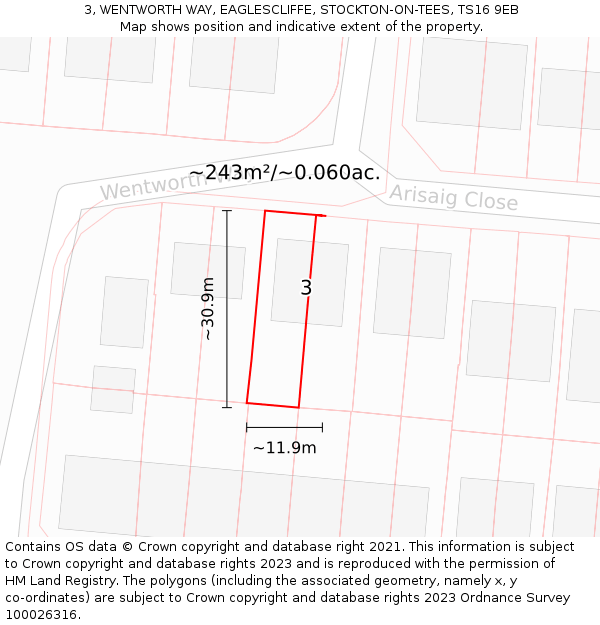 3, WENTWORTH WAY, EAGLESCLIFFE, STOCKTON-ON-TEES, TS16 9EB: Plot and title map